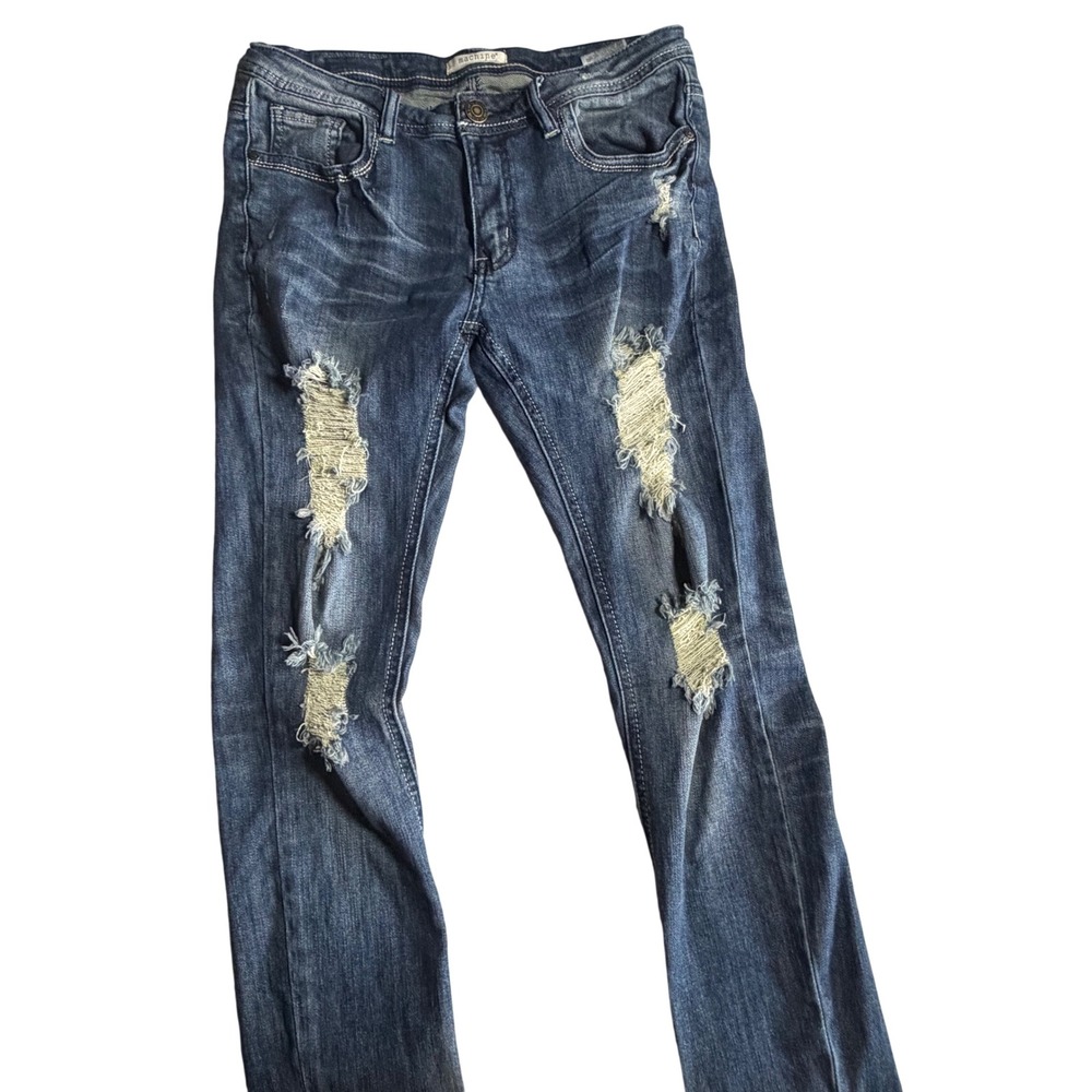 Machine Jeans Womens Distressed Skinny Jeans Dark Wash Ripped Denim Size 31"